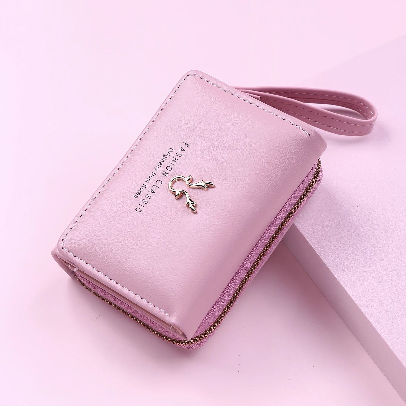 Women's Solid Color Flower Pu Leather Zipper Buckle Wallets