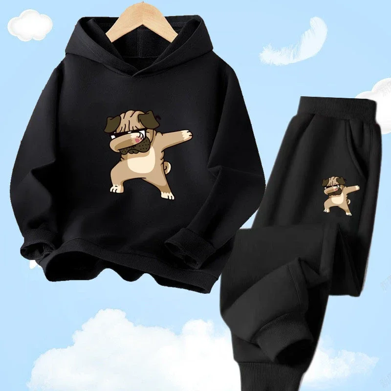 thumbnail image 1 of Conjunto de sudadera con capucha y pantalones de bulldog francés divertidos, conjunto de dos piezas, chándal informal fino, ropa deportiva para niños y bebés, 1 of 5