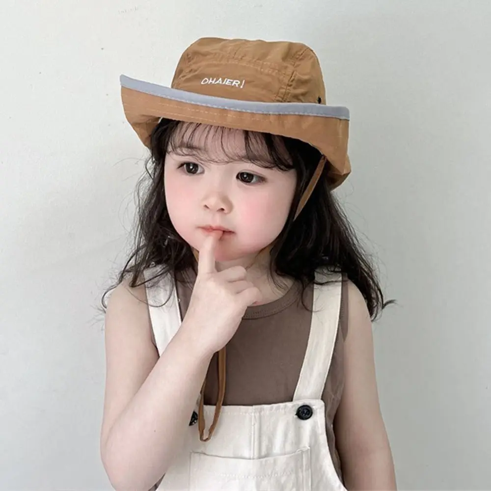 Cute Summer Baby Bucket Hat Korean Letter UV Protection Children Sunhat Quick-dry Outdoor Fisherman Hat Boys Girls