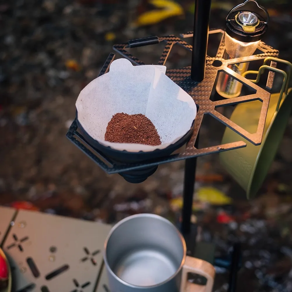 

WOOKOO-Outdoor Camping Blackening Carbon Fiber Shelf, Tactical Multi Functional Integrated Coffee Filter, Light Frame