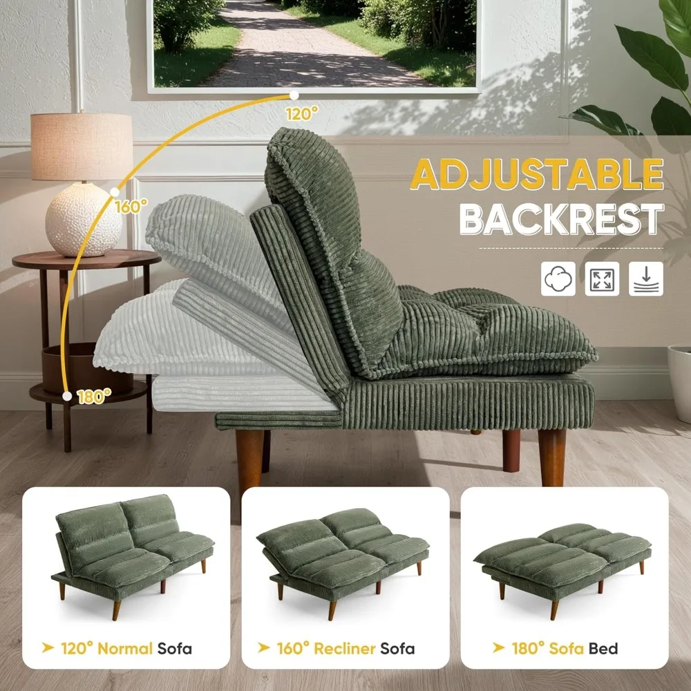 convertible futon sofa bed futon couch with adjustable back upholstered sleeper sofa bed for living room furniture (corduroy, g