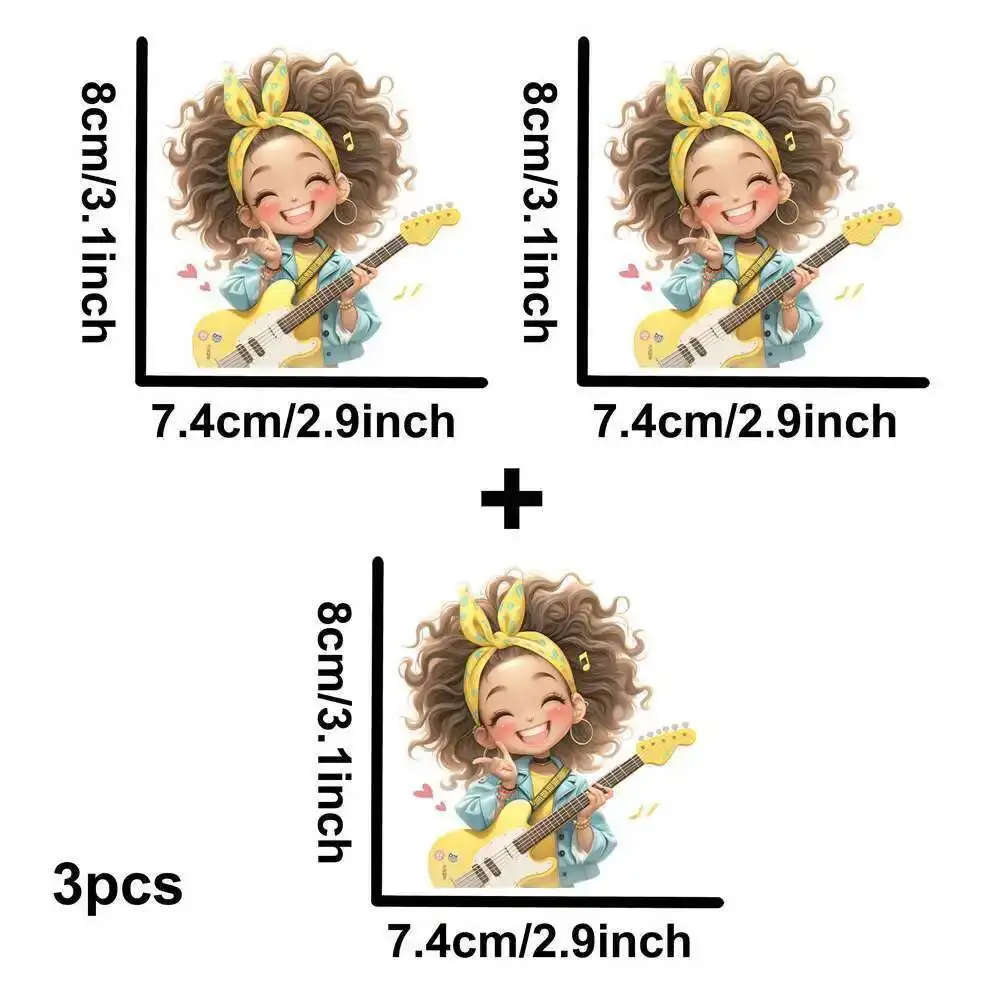 Yellow Guitar Music Girl Heat Transfer Patch - Washable Iron-On Sticker for DIY Clothing & T-Shirts