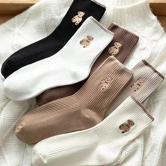 5pairs Cartoon Bear Socks Soft Cotton Socks Autumn Coffee Stockings Kawaii Women Socks Korean Casual Stockings Women Hosiery 1