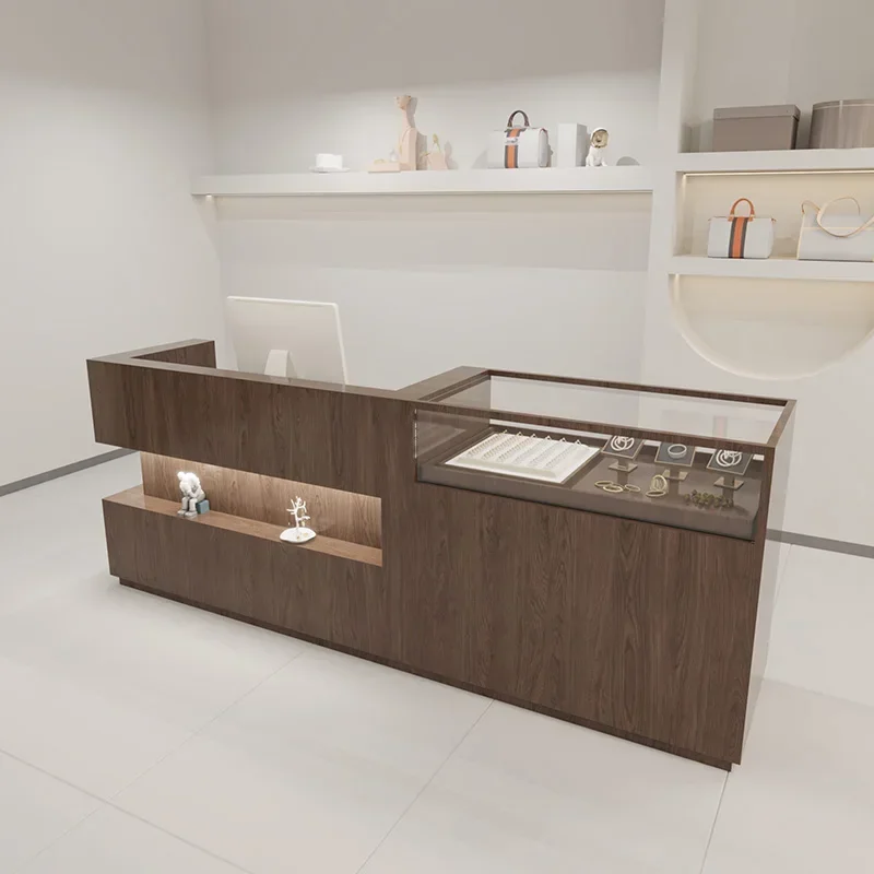 Receptionist Front Desk Salon Reception Bank Aesthetic Furniture Bureau Luxury Tempered Glass Help Vintage Office Professional