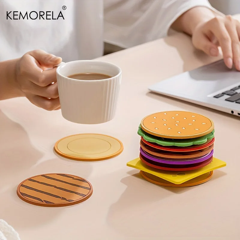 Burger-Shaped Silicone Coaster Set – Creative Cup Pads for Kitchen and Bar Decor