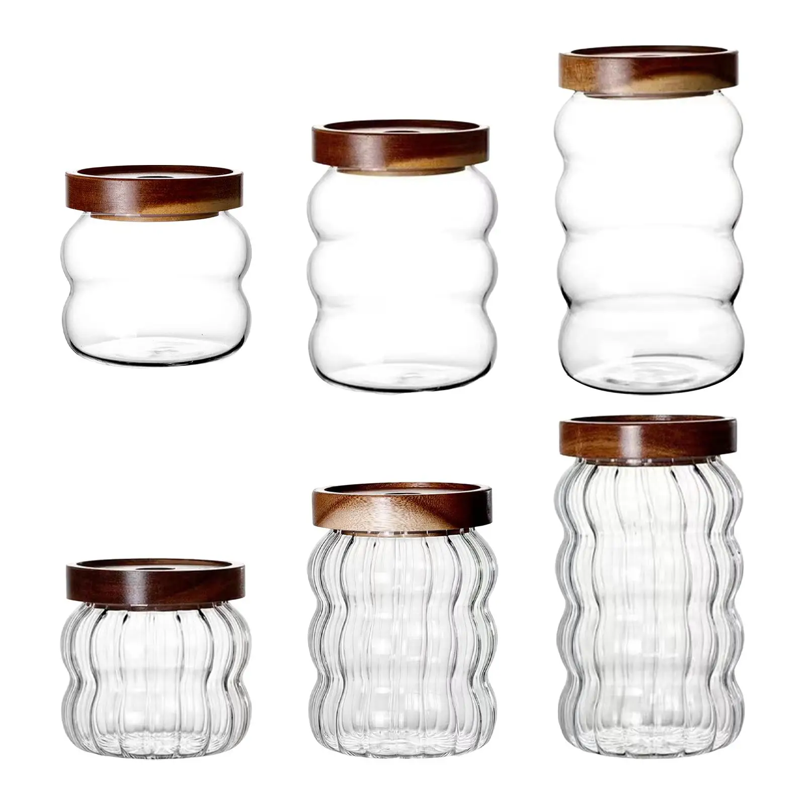 Storage Jar Seasoning Tank Clear with Wooden Lid Food Storage Canisters for Candy