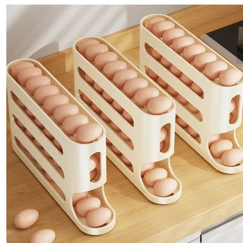 4 Layers Automatic Rolling Egg Holder Rack Fridge Egg Storage Box Container Kitchen Refrigerator Egg Dispenser Fridge Organizer 3