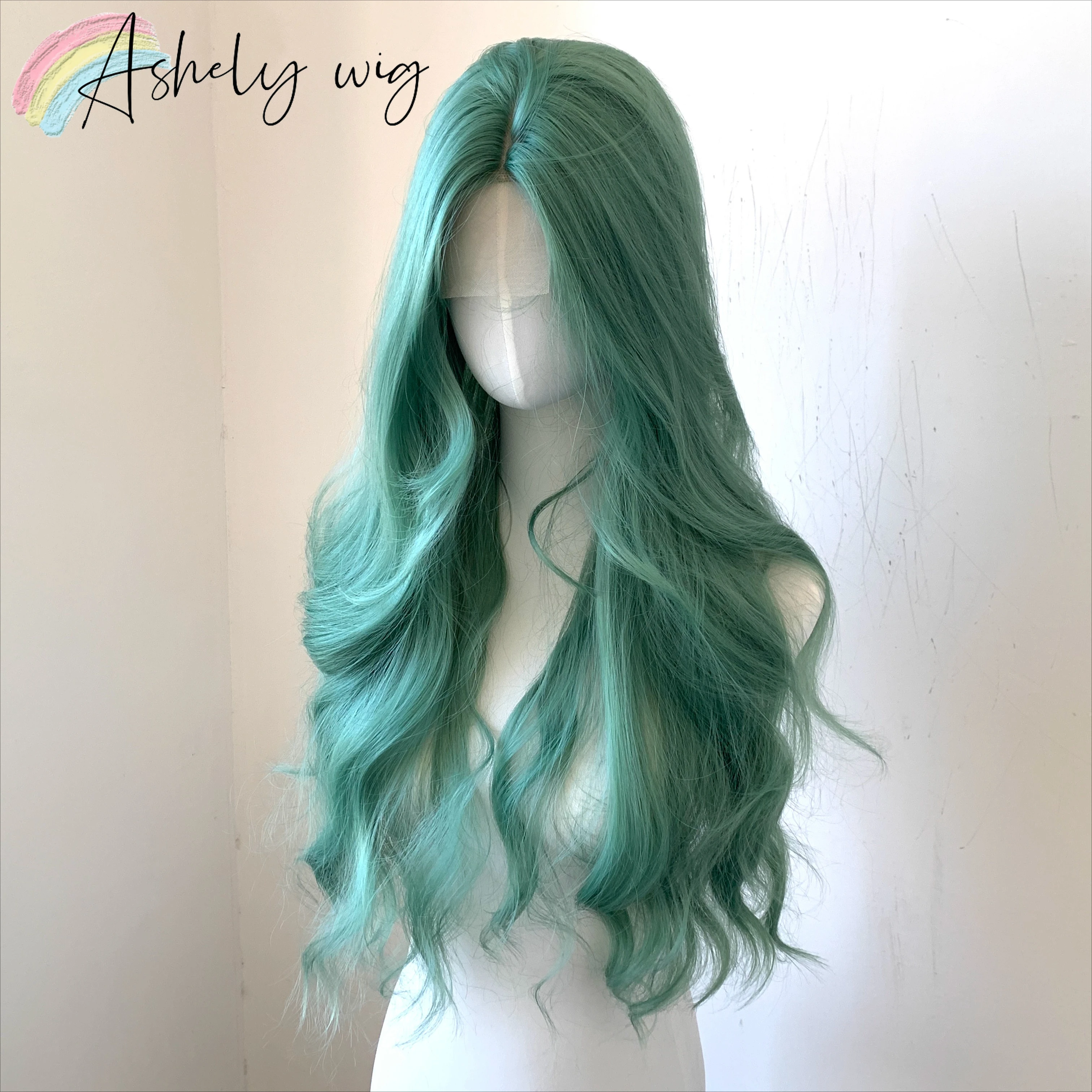 Ashely Green Body Wave Lace Front Wig 26inch 13*4 Synthetic Lace Front Wig for Women Long Curly Hair Wigs for Cosplay  통가발