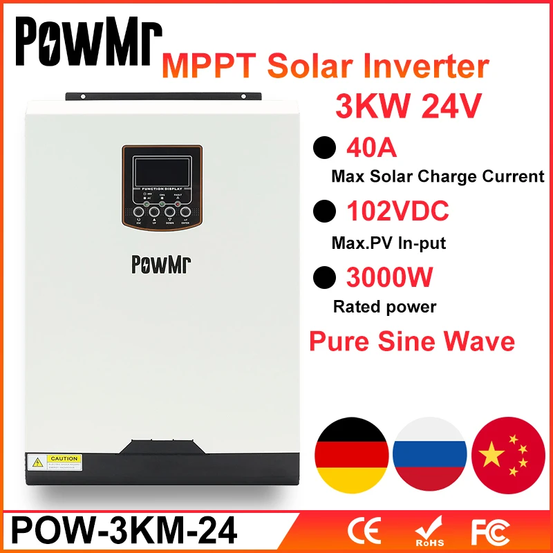 Powmr Solar Hybrid Inverter 24vdc 220vac Pure Sine Wave Inverter 3kva