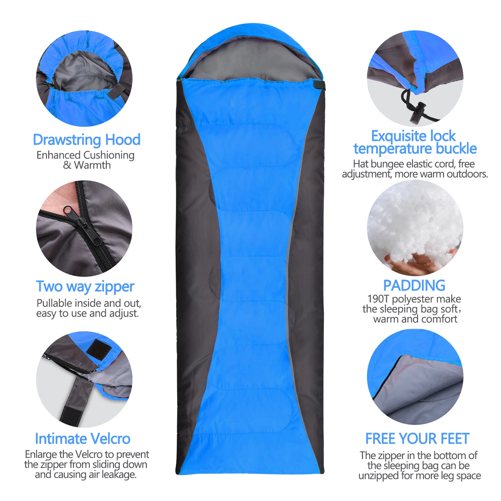 Tomshoo Autumn Winter Sleeping Bag for Adults 4-Season Camping Warm Waterproof Sleeping Bag for Camping Travel Hiking Supplies
