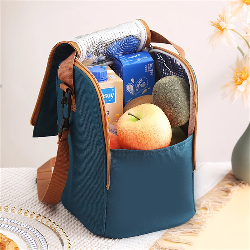 Round Thermal Lunch Bag Waterproof Insulated Food Tote Kids Keep Fresh Cooler Shoulder Bags Portable Bento Storage Pouch