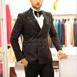 Luxury Men Suit Jewelry Ornament Tuxedos Double Breasted Groom Party Blazer Slim Fit 2 Pieces Sets Wedding Prom Costume Homme