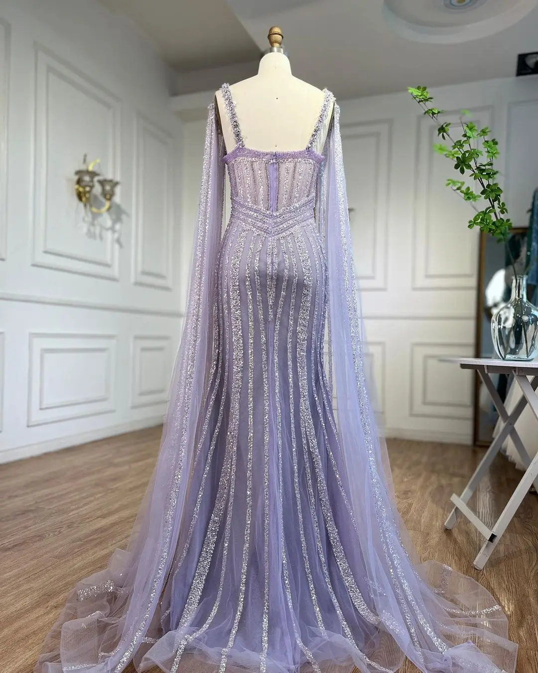 S4157d9aca59c43229116d9e347ec150bN Lilac Cape Sleeves Mermaid Luxury Beaded Evening Dresses Open Split Wedding Party Gowns For Women Mallzona