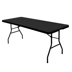 Premium Spandex Stretch Tablecloth - Elastic Fitted, Washable, and Wrinkle-Resistant for Patio Tables (Available in Multiple Sizes) (Black)