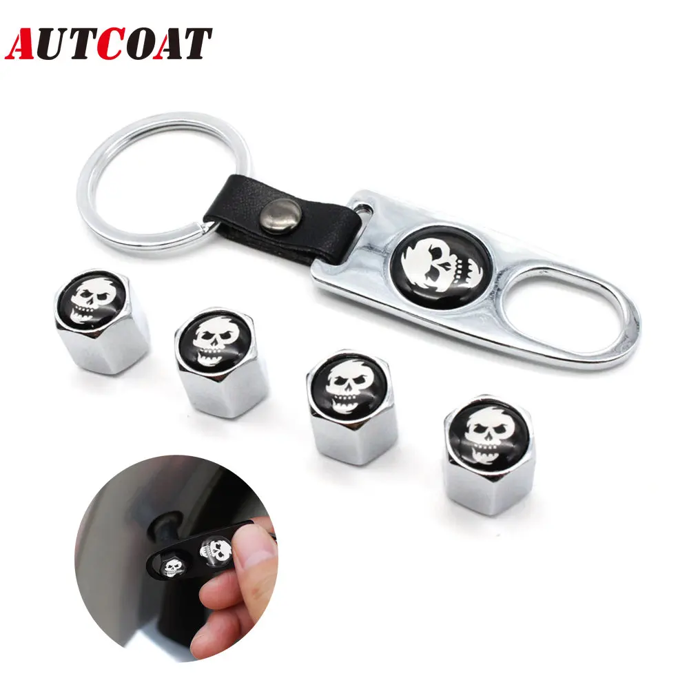 

1Set Skull Style Anti-theft Emblem Auto Car Wheel Tire Air Leather buckle Valve Caps With Wrench Zinc Alloy Stem Dust Cover