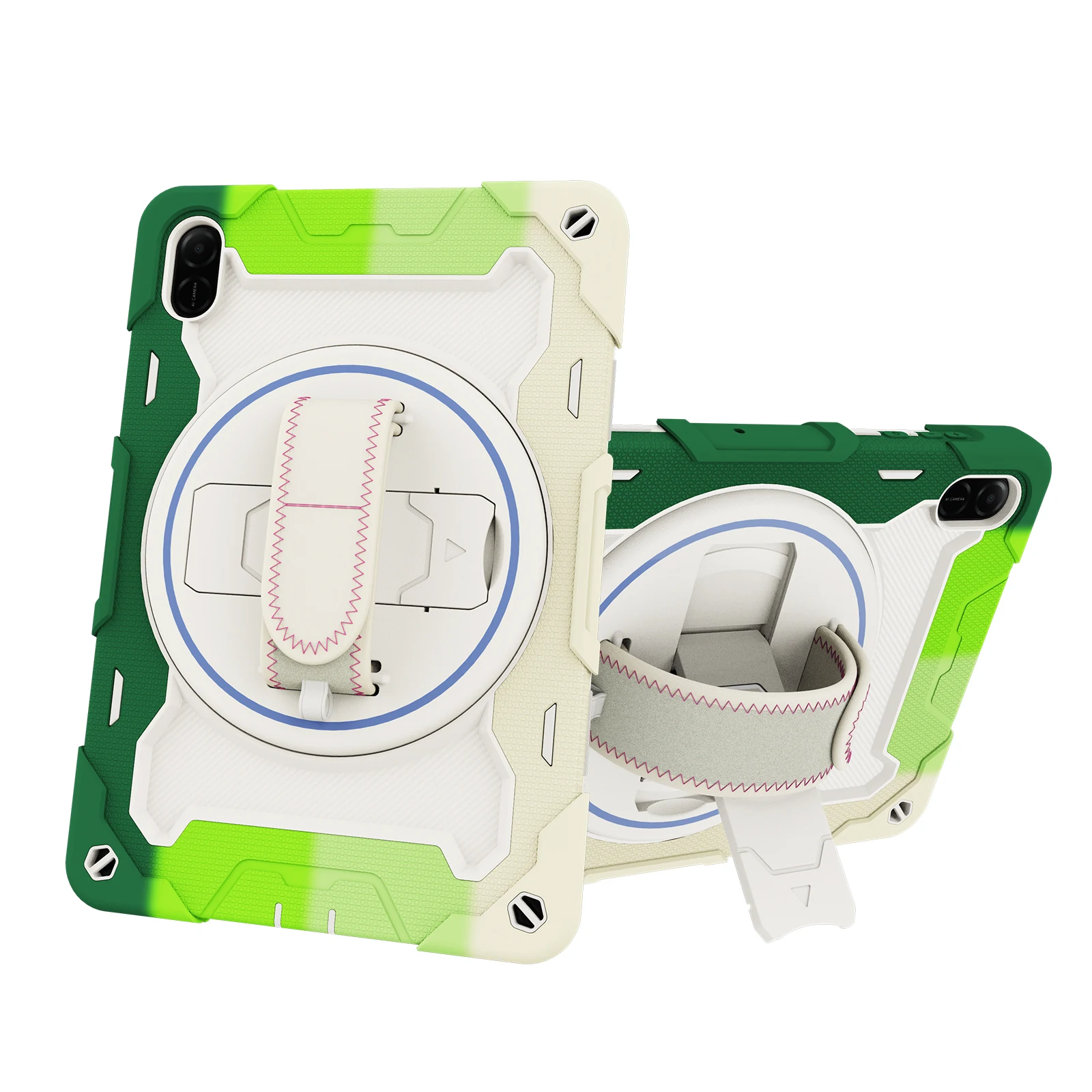 Durable Armor Stand Tablet Case with 360° Rotatable Hand Strap and Multi-Layer Shockproof Protection