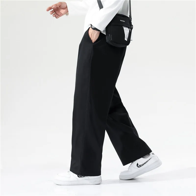 Wide Leg Pants Men Casual Pants Loose Straight Wide Leg Pants Retro Streetwear Skateboard Neutral Trousers Solid Color