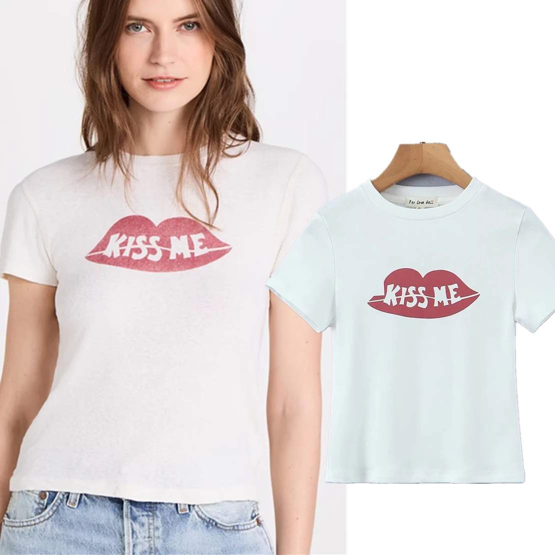 

Jenny&Dave Round Neck Cotton Casual Lip Printing Summer Tshirts Fashion Tops Women