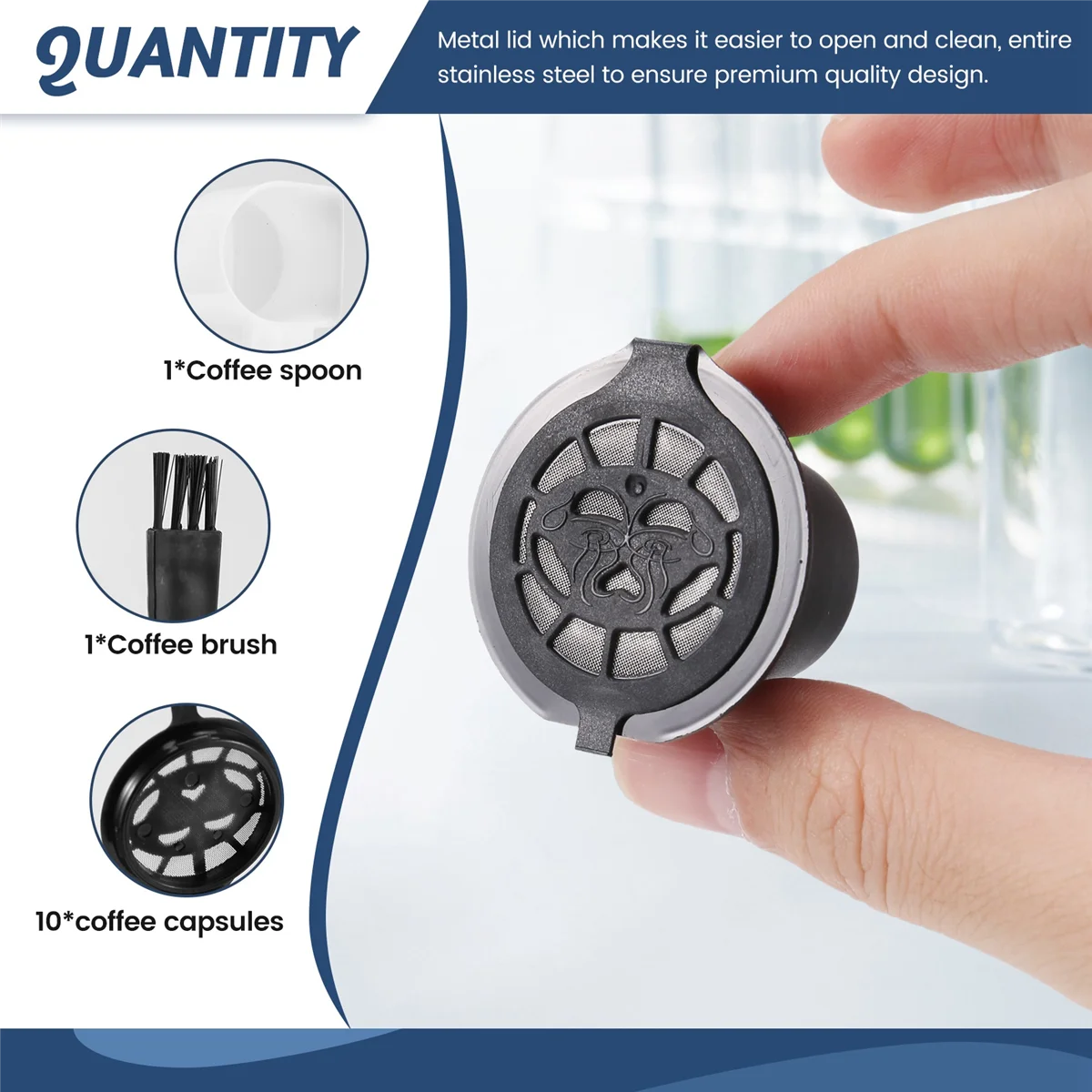10 Pcs Reusable Refillable Coffee Capsule Filters for Nespresso with Spoon Brush Kitchen Accessories Coffee Filter Black HOT