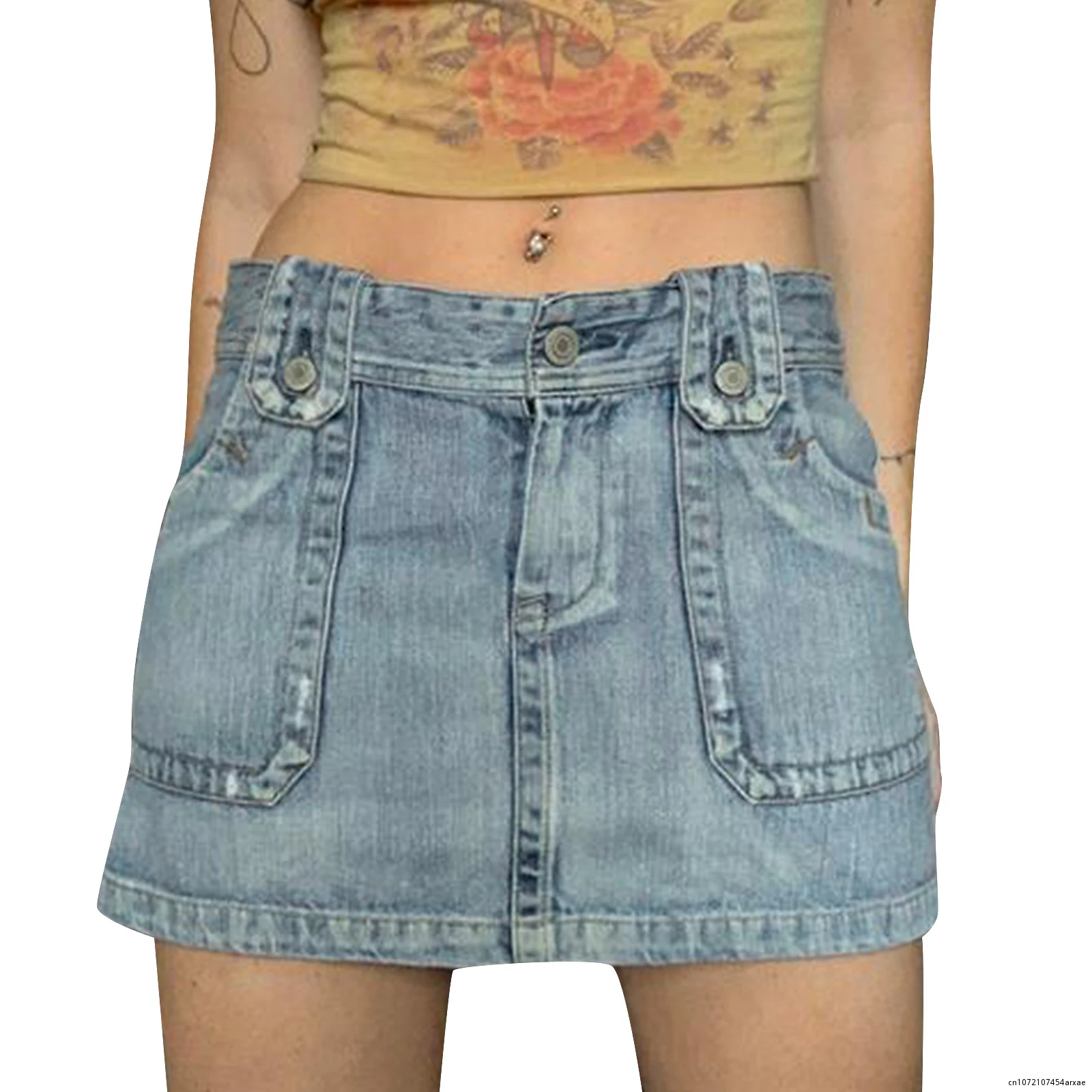 

2023 Women Summer Denim Skirt Retro Solid Color Casual Mini A-line Skirt for Club Beaches Holidays Streetwear