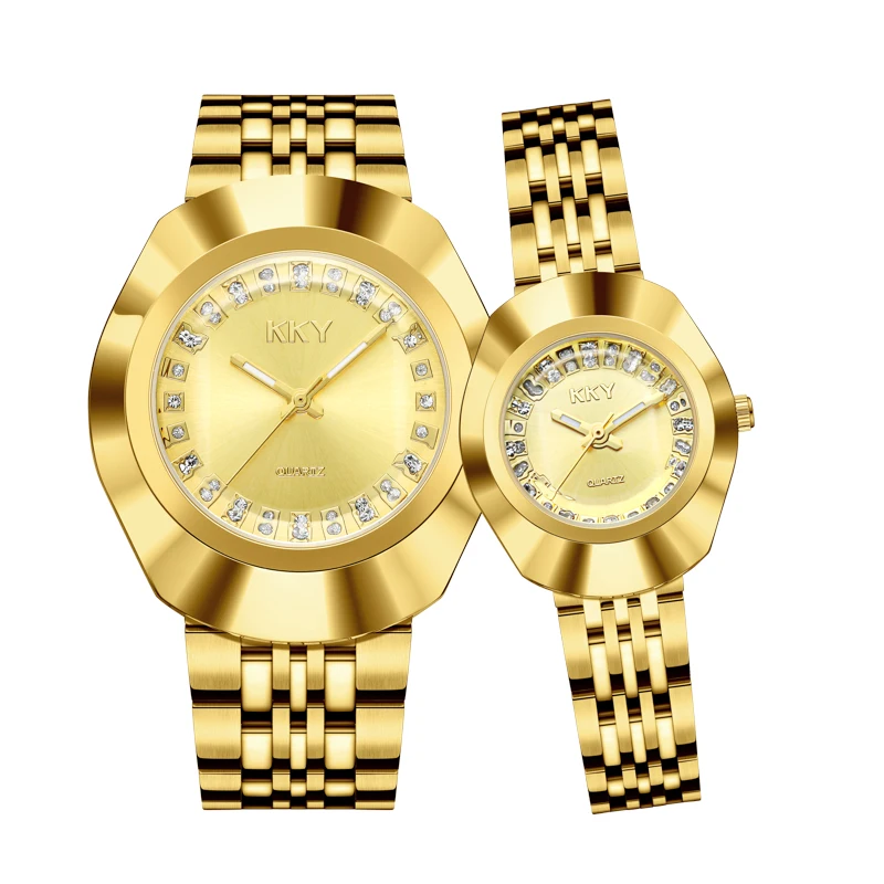 Couple Watch Men's Watches Full Gold Luxury Quartz Women Round Clock Ladies Wristwatch Big Dial Waterproof Lovers Watch Relogio