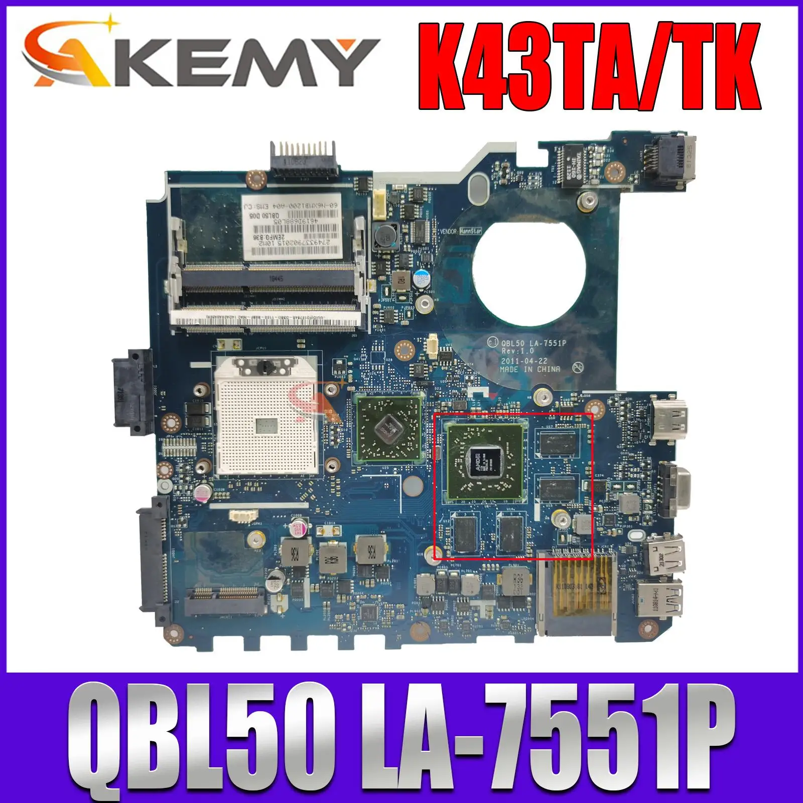 para Asus K43t K43ta K43tk X43t Portátil Placa-mãe Qbl50 La7551p Placa-mãe Hd7670m 1g 100 Trabalho de Teste. Original Original