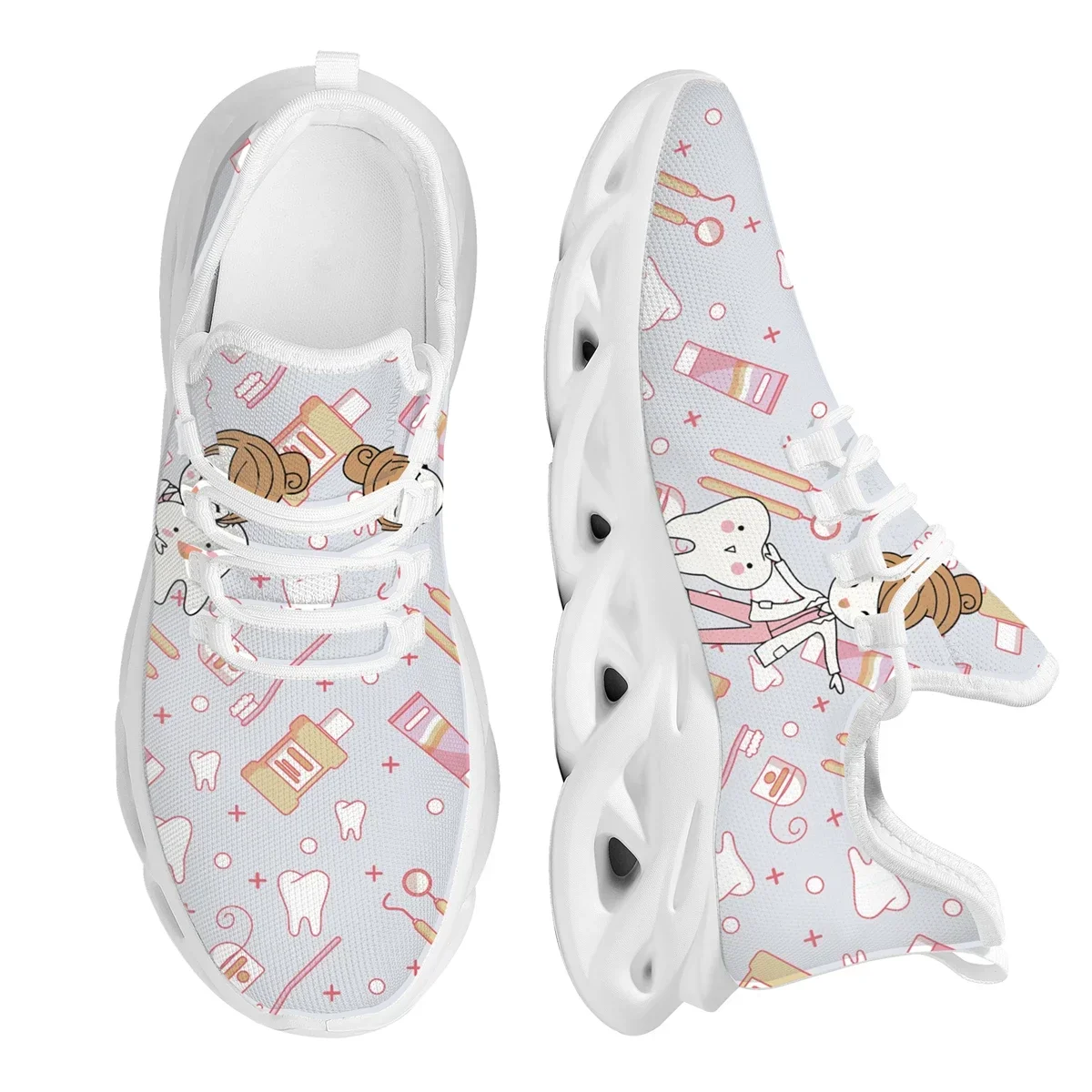 Dental Fairy Print Ladies Vulcanized Shoes Dentist Equipment Design Flat Shoes Breathable Lightweight Lace Up Sneakers Footwear