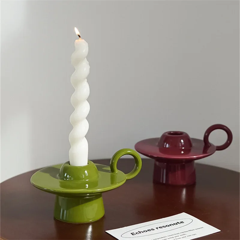 Modern Ceramic Candle Holder, UFO Shape Wine Red Stand, Romantic Table Decor, Smooth Glazed Display, Unique Candle Stand
