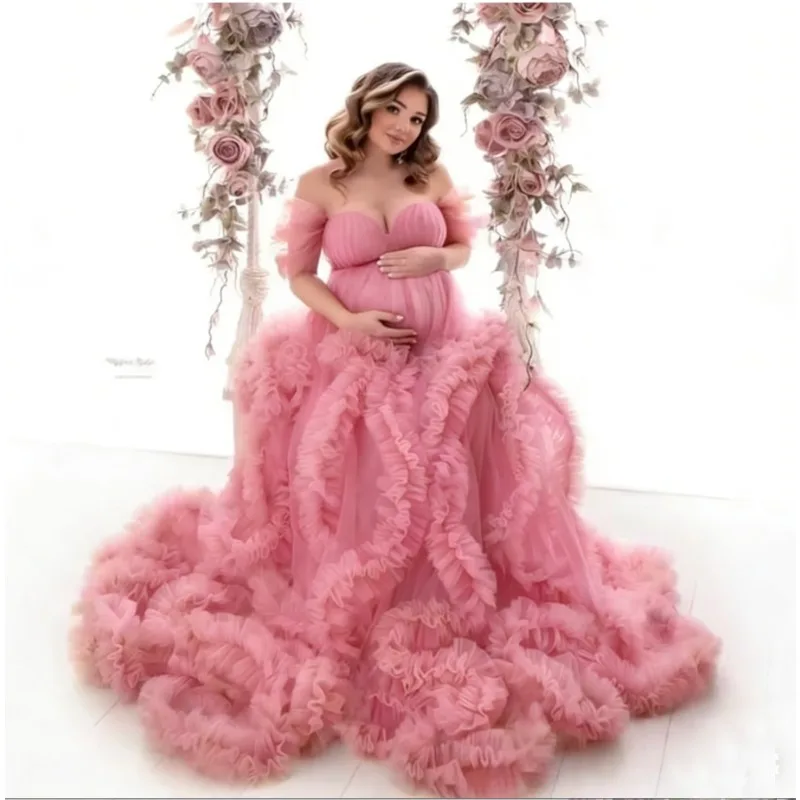 فستان تصوير للأمهات من التول المكشكش - فستان مثير...