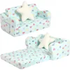 2-in-1 Soft Couch Fold Out with Star Pillow, Convertible Sofa to Lounger for Girls and Boys, Children's Sofas 1