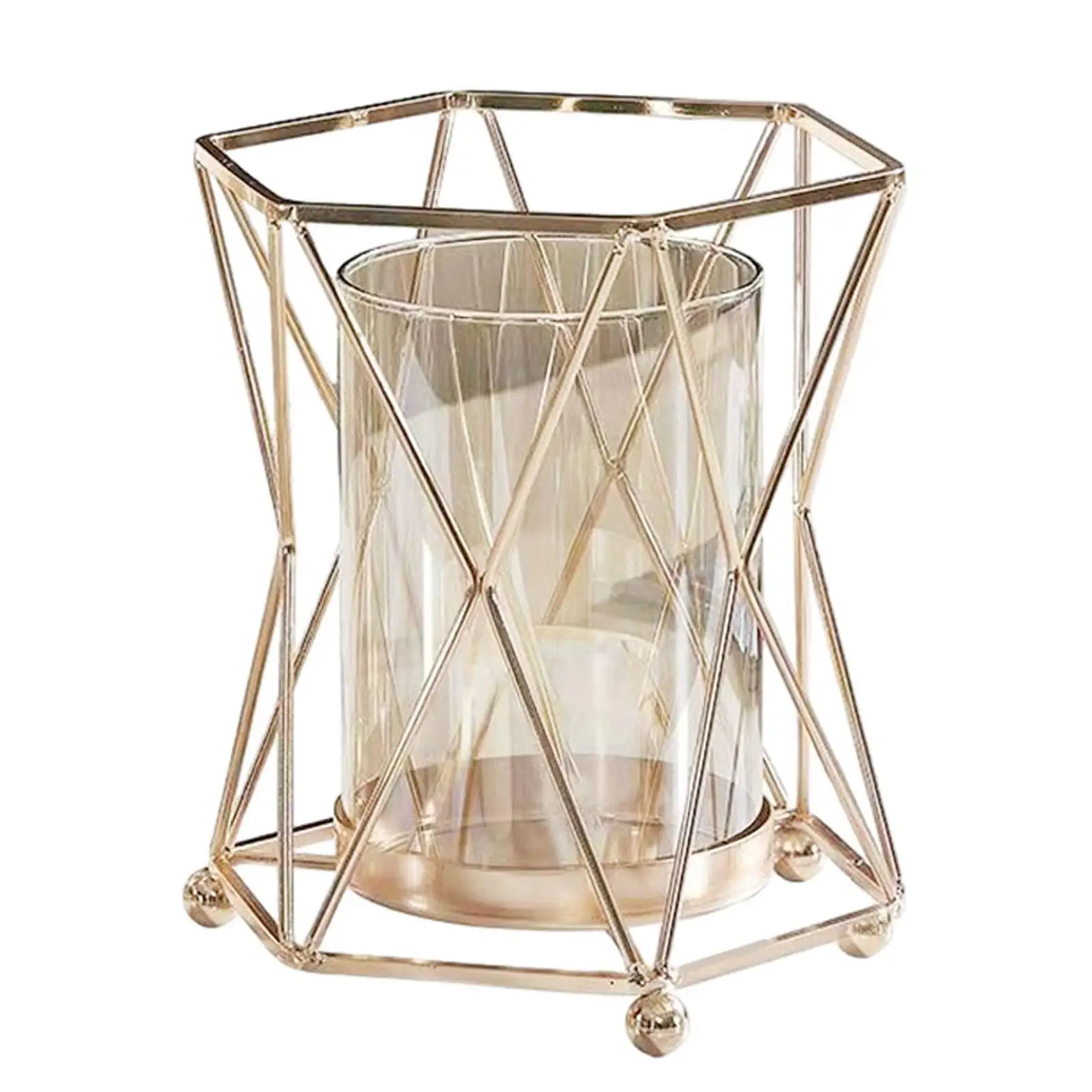 Candle Holder Metal Flower Vase Candle Stand with Geometric Metal Stand for Living Room Room Bar Cafe Table Centerpiece Dining