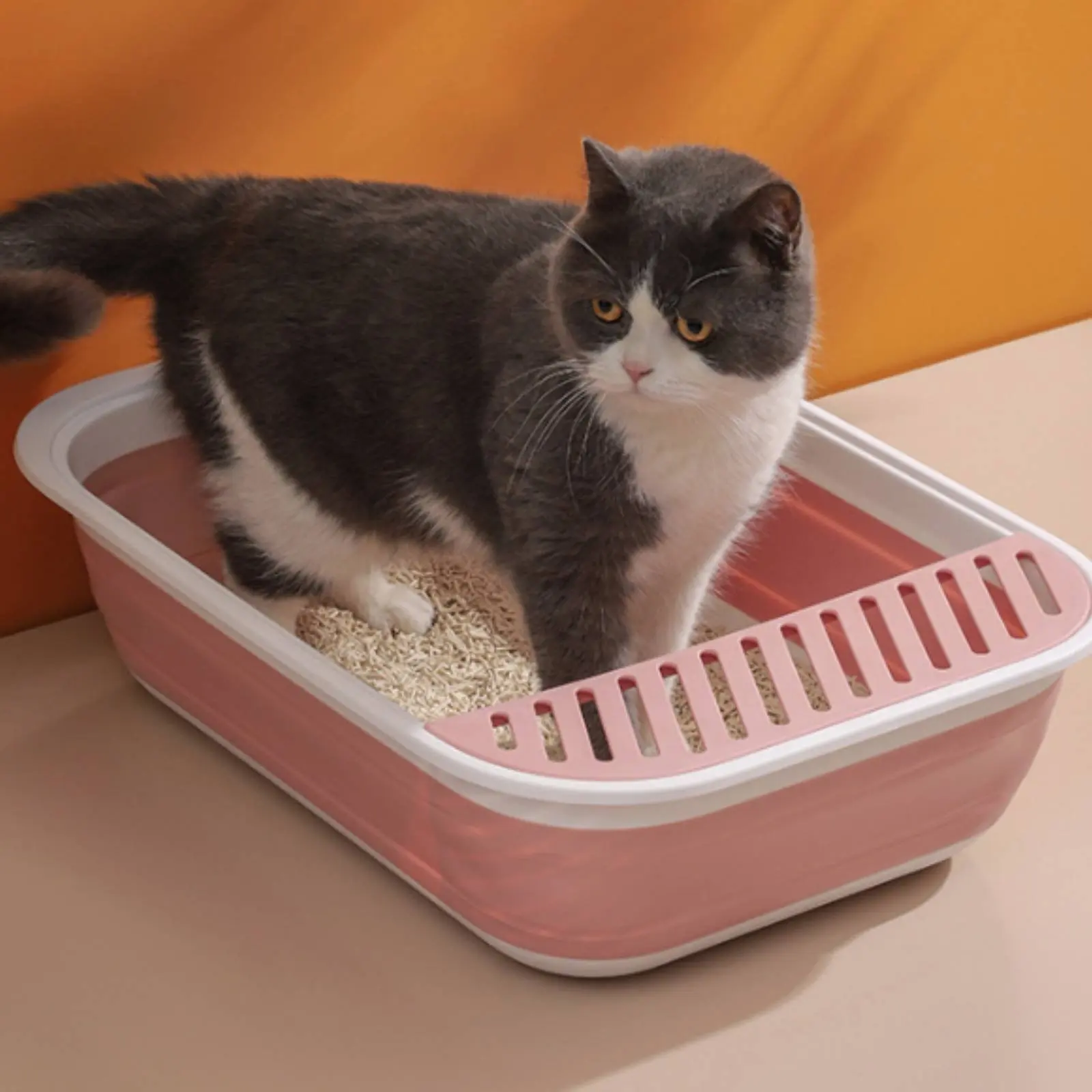 접이식 고양이 화장실 청소가 용이한 반밀폐형 배변 트레이 접이식 고양이 변기 작은 아파트를 위한 넓은 반려동물 용품
