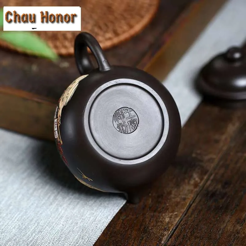 110ml Boutique Yixing Purple Clay Teapots Raw Ore Black Mud Hand Painted Tea Pot Household Zisha Filter Kettle Teaware Supplies