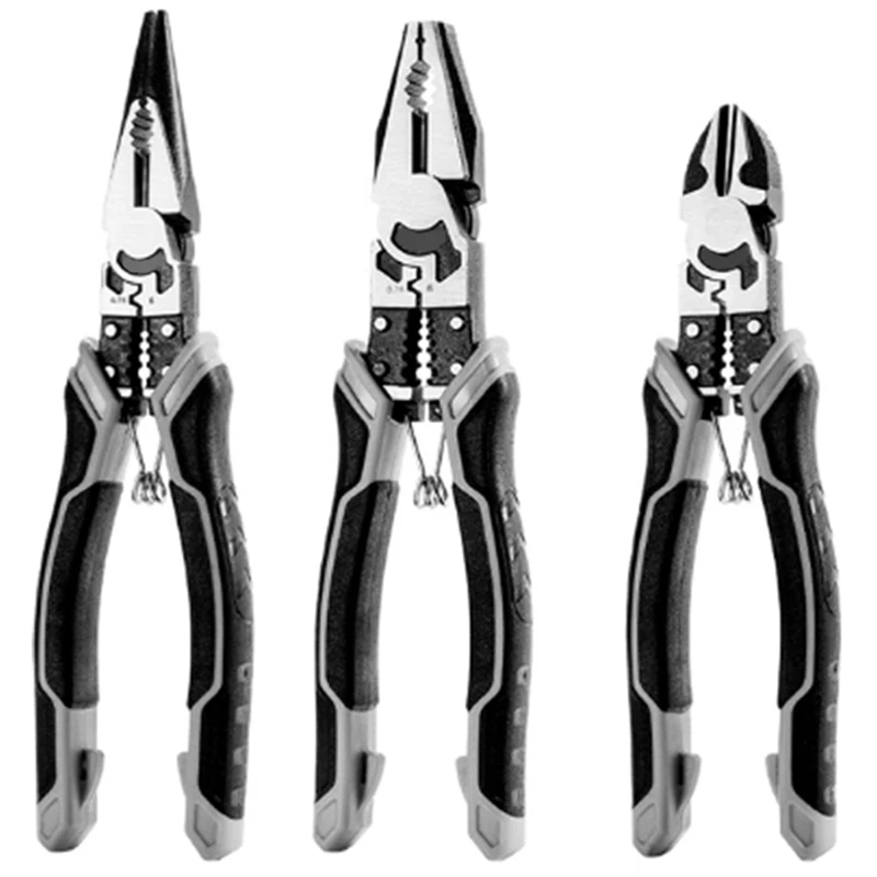 

3-Piece Multifunctional Pliers, Diagonal Pliers, Pliers Electrician Repair Hand Tool Combination Set Silver & White