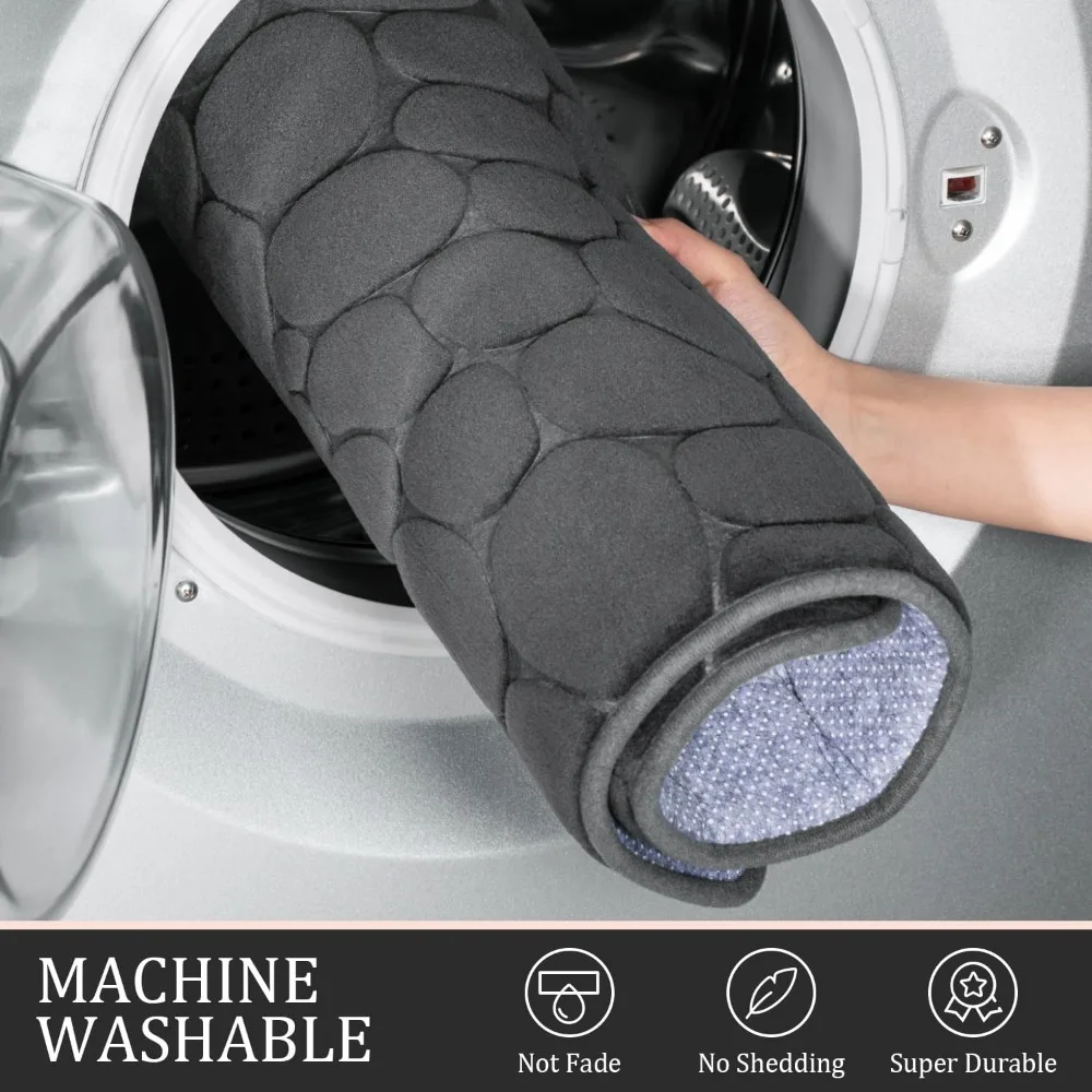 Bathroom Rugs Sets 3 Piece, Cobblestone Memory Foam Bathroom Mats Set Extra Thick, Non Slip Bath Mats for Bathroom, Water Absor