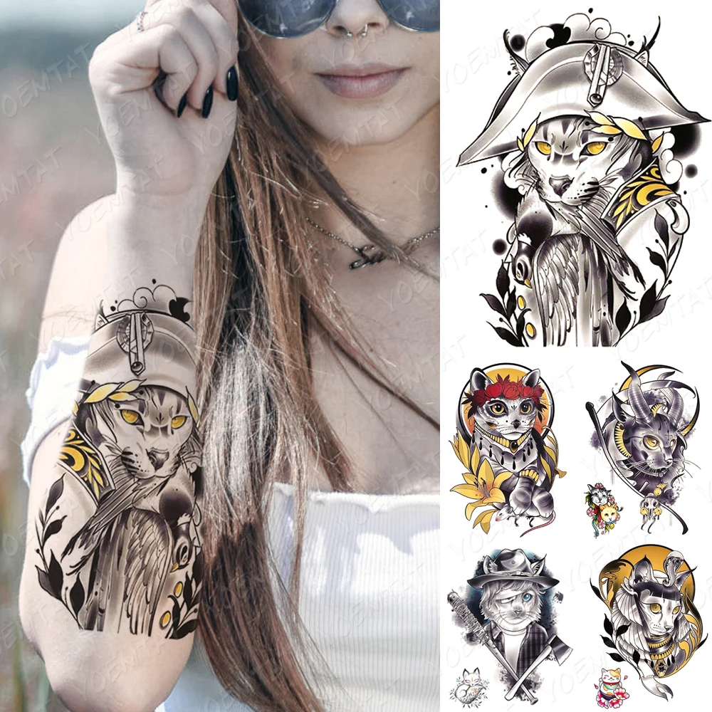 

Sexy Waterproof Temporary Tato Stickers Pirate Cat Leaf Flower Sun Moon Axe Body Art 3D Flash Fake Tattoo Men Women Arm Tattoos