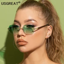 Small Rectangle Sunglasses Women Brand Designer Narrow Rimless Sun Glasses Female Sunglass Skinny Green Black Shades UV400