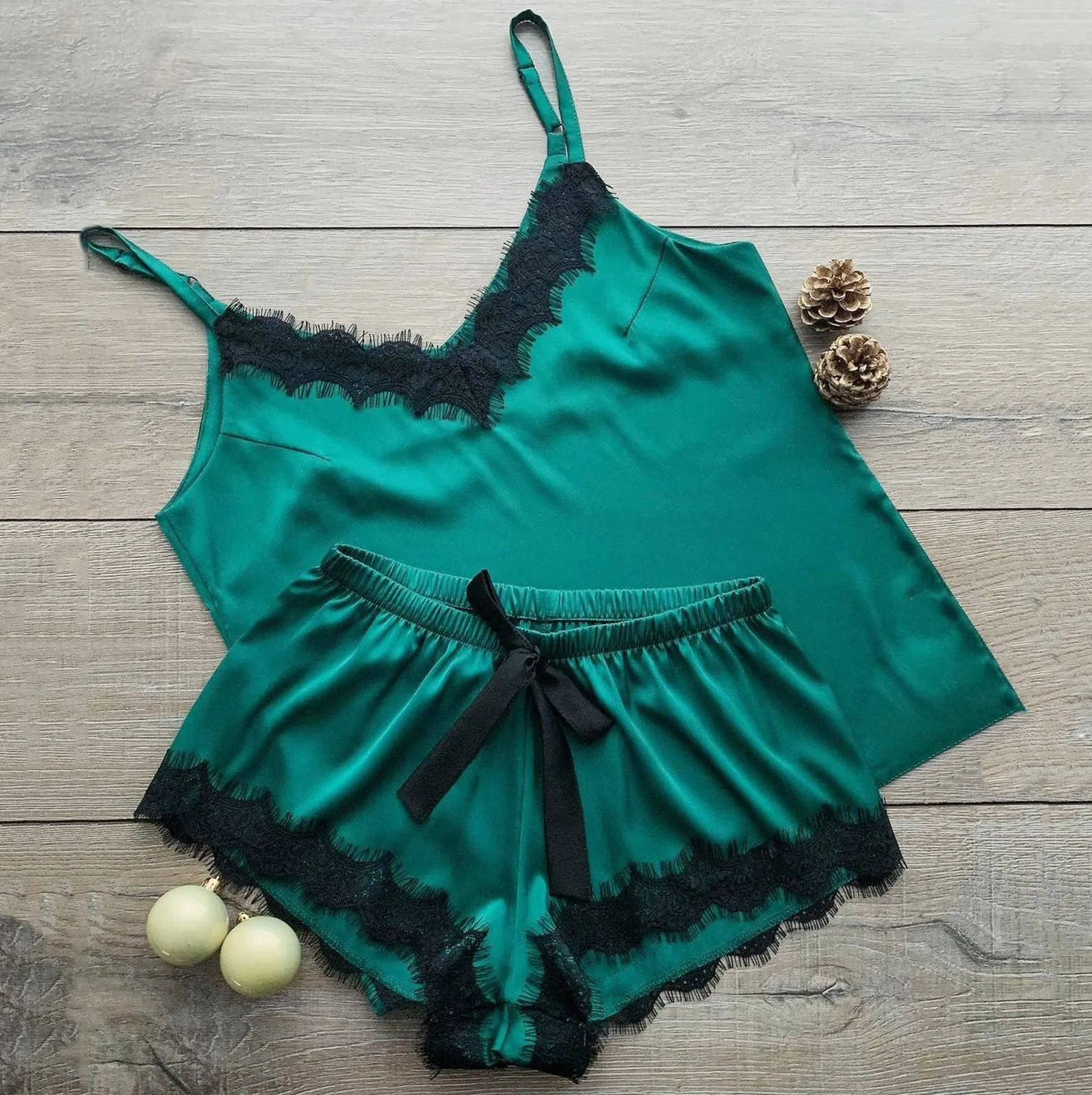 Women Pajama Suit Fashion V Neck Stretch Satin Babydoll Lace y women-pajama-suit-fashion-v-neck-stretch-satin-babydoll-lace-y