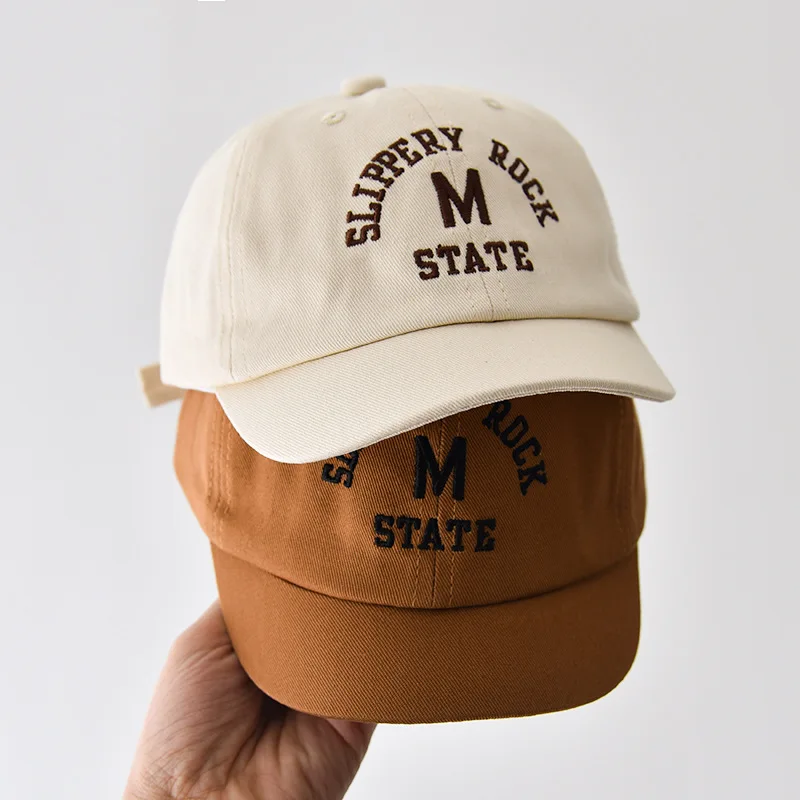 Baseball Cap Korean Letter Embroidered Baby Cap Summer Toddler Boys Girls Cotton Solid Color Kids Adjustable Peaked Hat