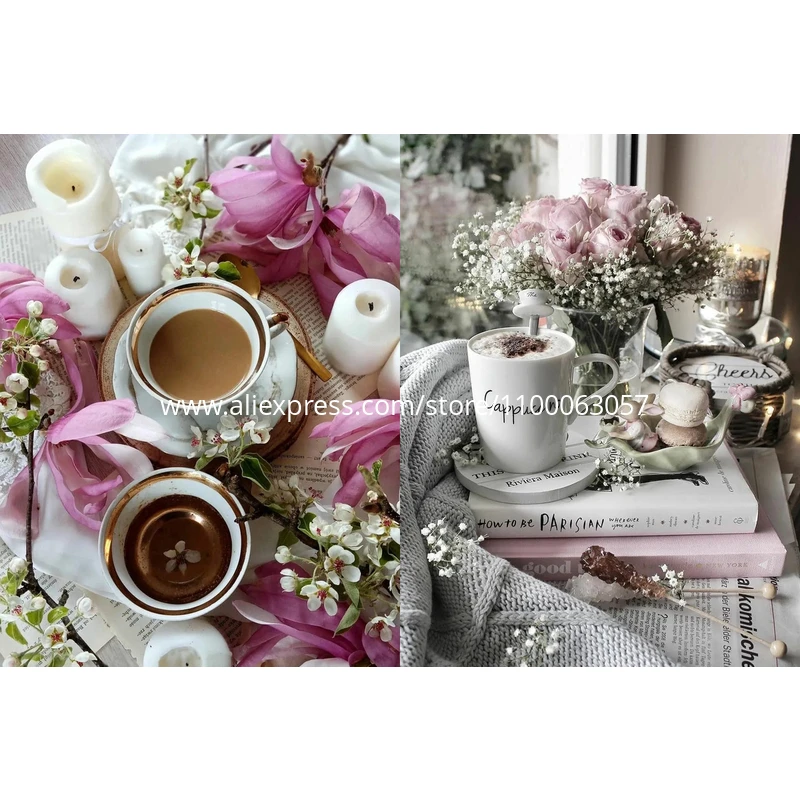 

ROAMILY,Diamond Painting Still Life,Elegant,DIY Full Round/Square Diamond Embroidery,Coffee Cup Flower Elegant Home Bedroom,Full