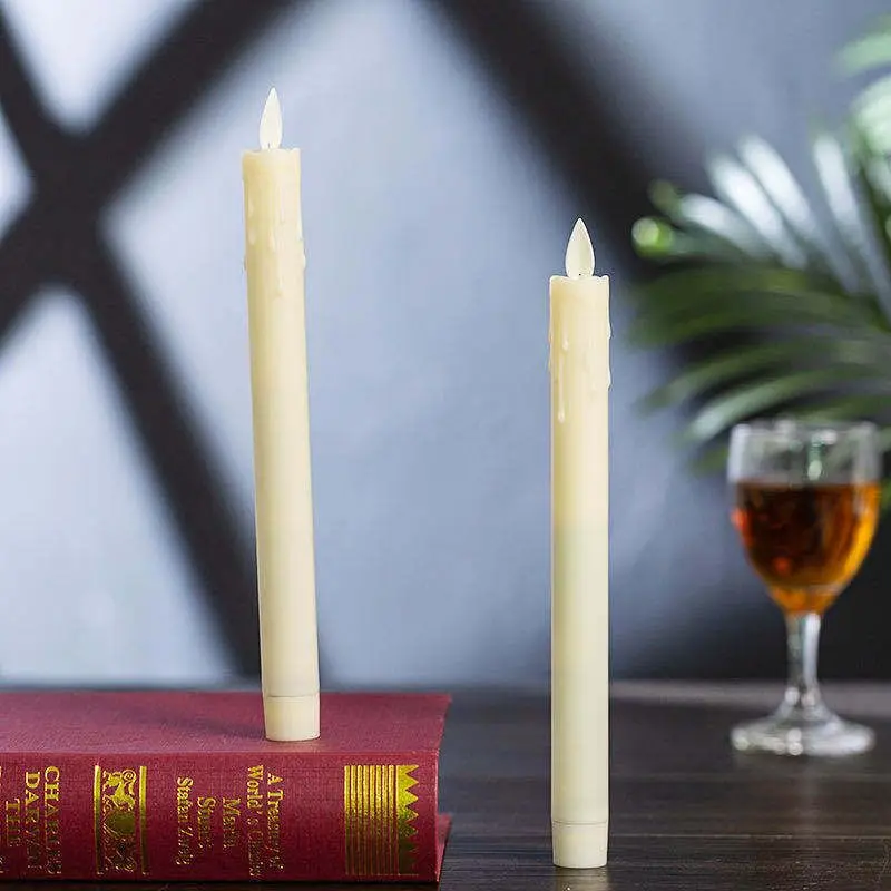 Swinging Dipped Wax Moving Wick Dancing Flame Led Taper stick candle lamp Home Wedding Xmas Bar party Church Decor 10pcs 25CM(H)