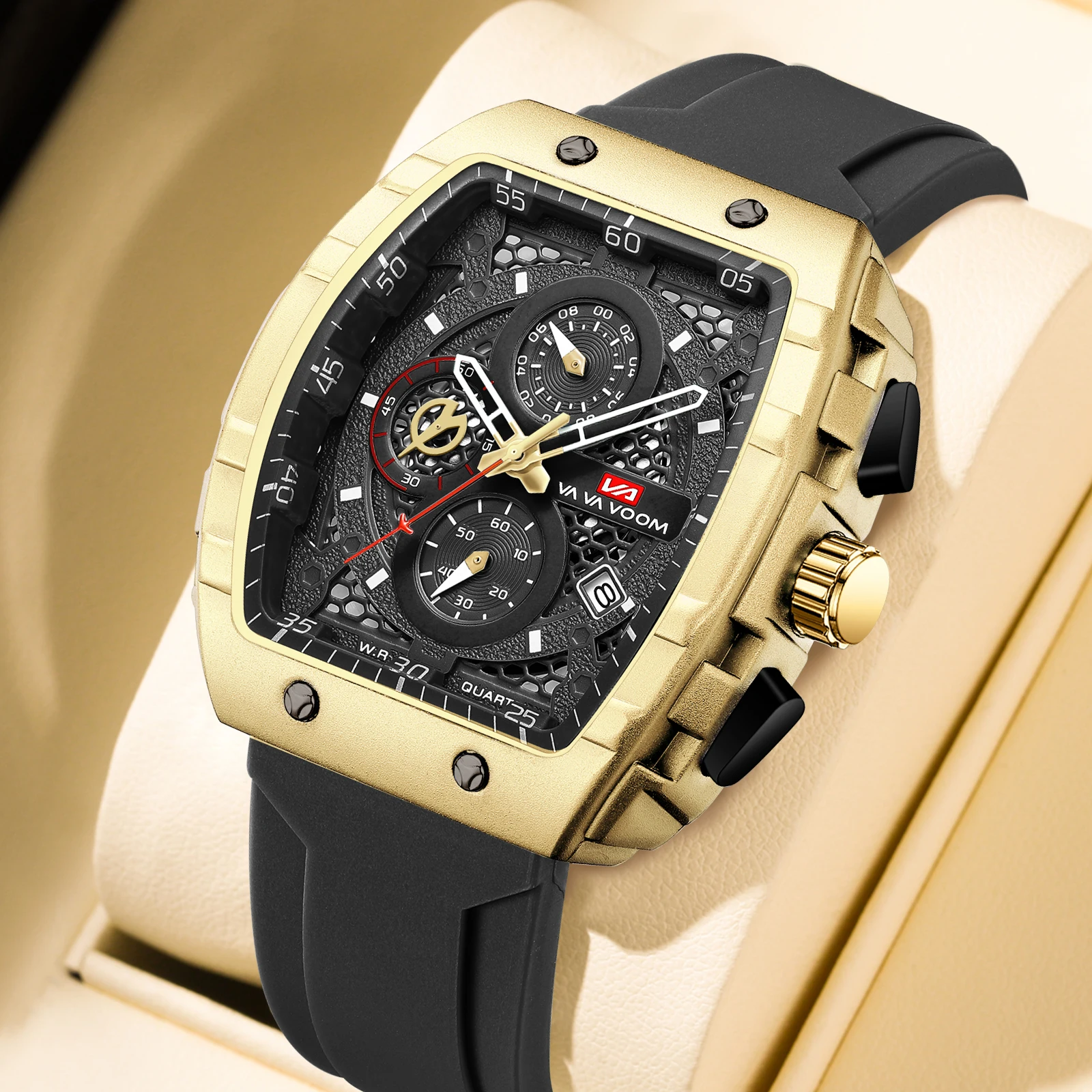 Men Sports Watch With 47mm Large Dial Timing Multifunctional Clock Fashionable Silicone Strap Military