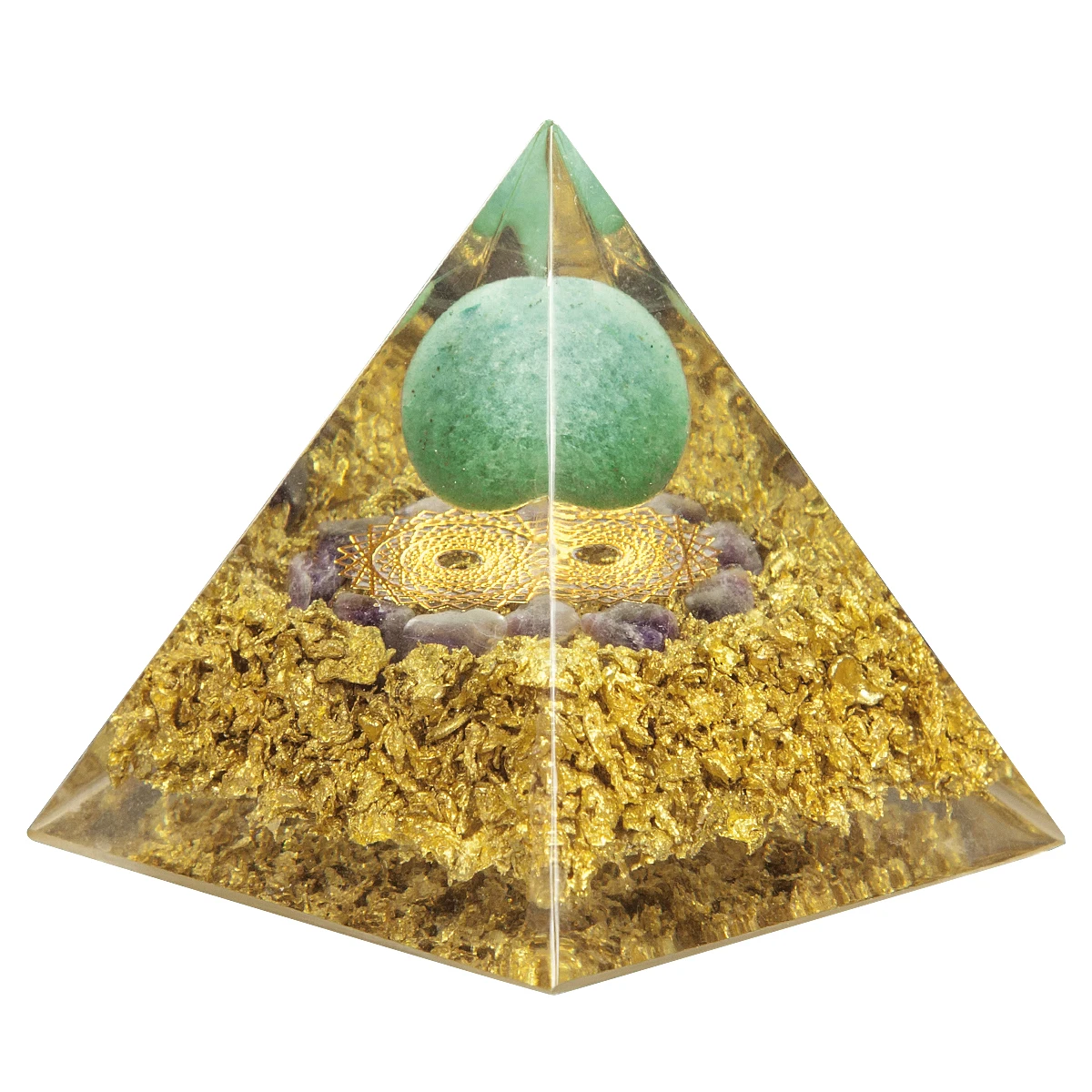 Reiki Healing Round Stone Bead Orgone Pyramid Crown Chakra Symbol Orgonite Generator For Protection Yoga Meditation