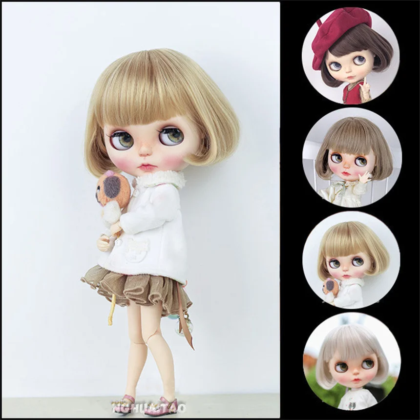 Blythes Dolls' Emulation Hair fits the 1/6 size of the stylish all-around fringe bouffant  pear head high-temperature silk wig
