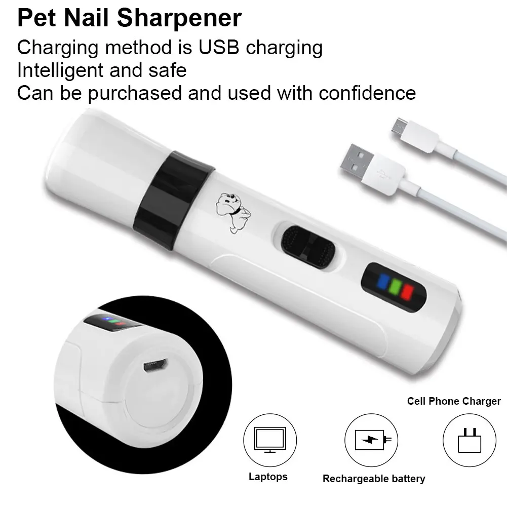 Electric Pet Nail Grinder USB Rechargeable LED Light Cat Dogs Nail Clipper Suitable Paws Cutter Grooming Trimmer Pet Supply
