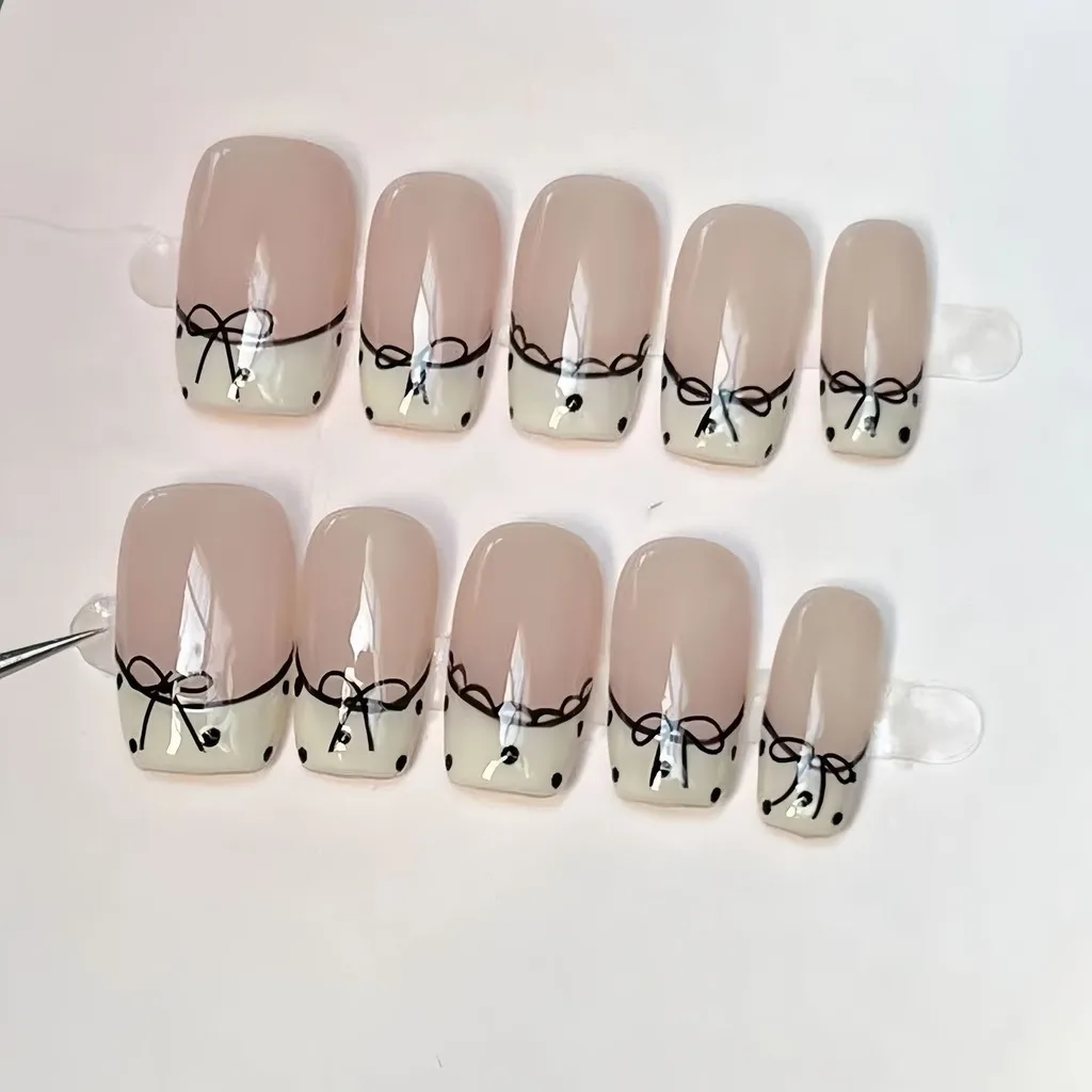 Cute Sexy French Lace Press On Nails Sweet Polka Dot Bow Handmade Fake Nails Niche Simple Short Nail Art 9 S4159df042d774e689c03ab863f52d248k