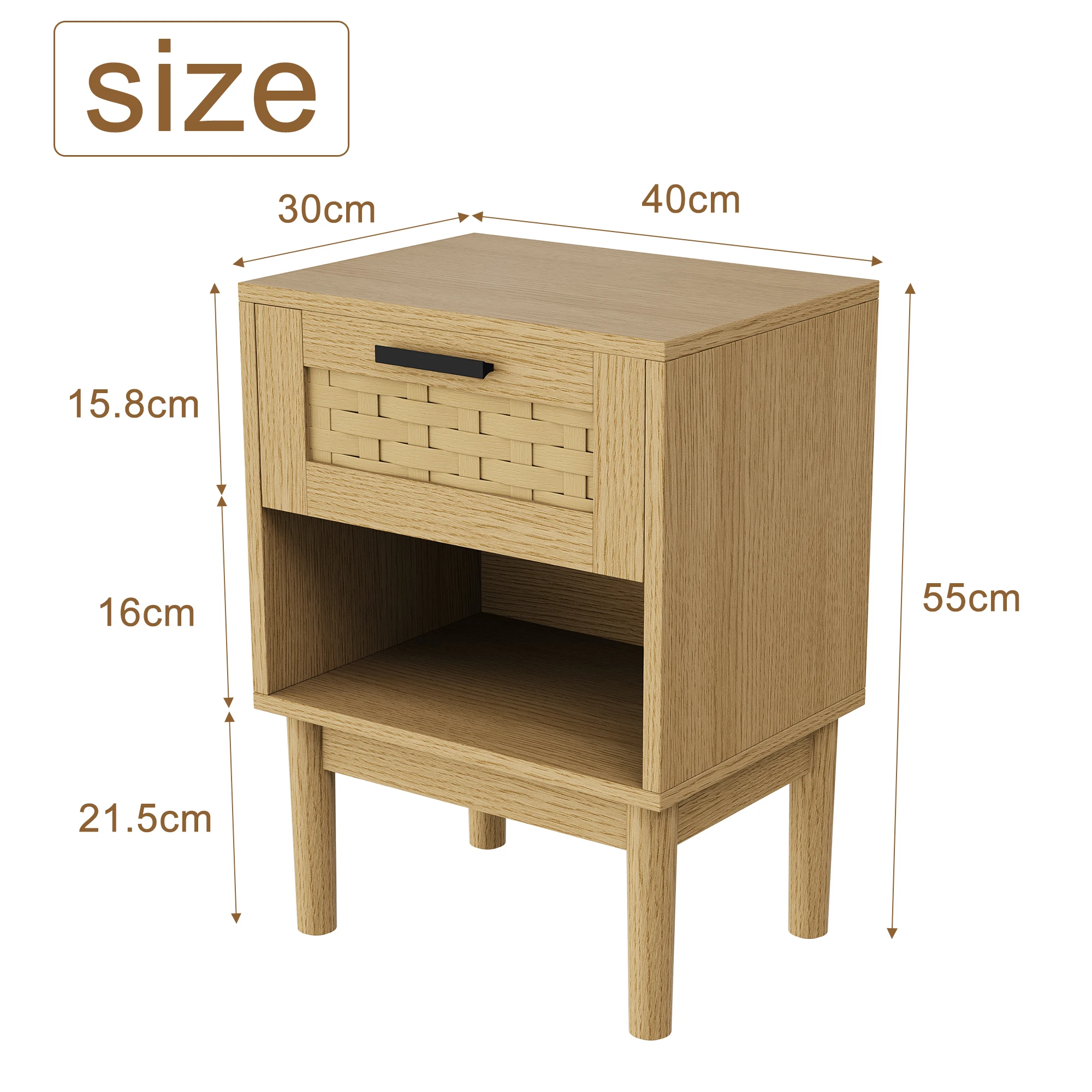 Comodino In Rattan E Legno In Stile Bohémien Con Contenitore, Bianco, Per Camera Da Letto O Soggiorno - 5