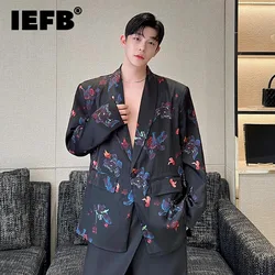 IEFB French Floral Printing Suit Jacket Menwear V-neck Single Button Temperament Blazer New Fashion Male Top Niche Design 9C5957