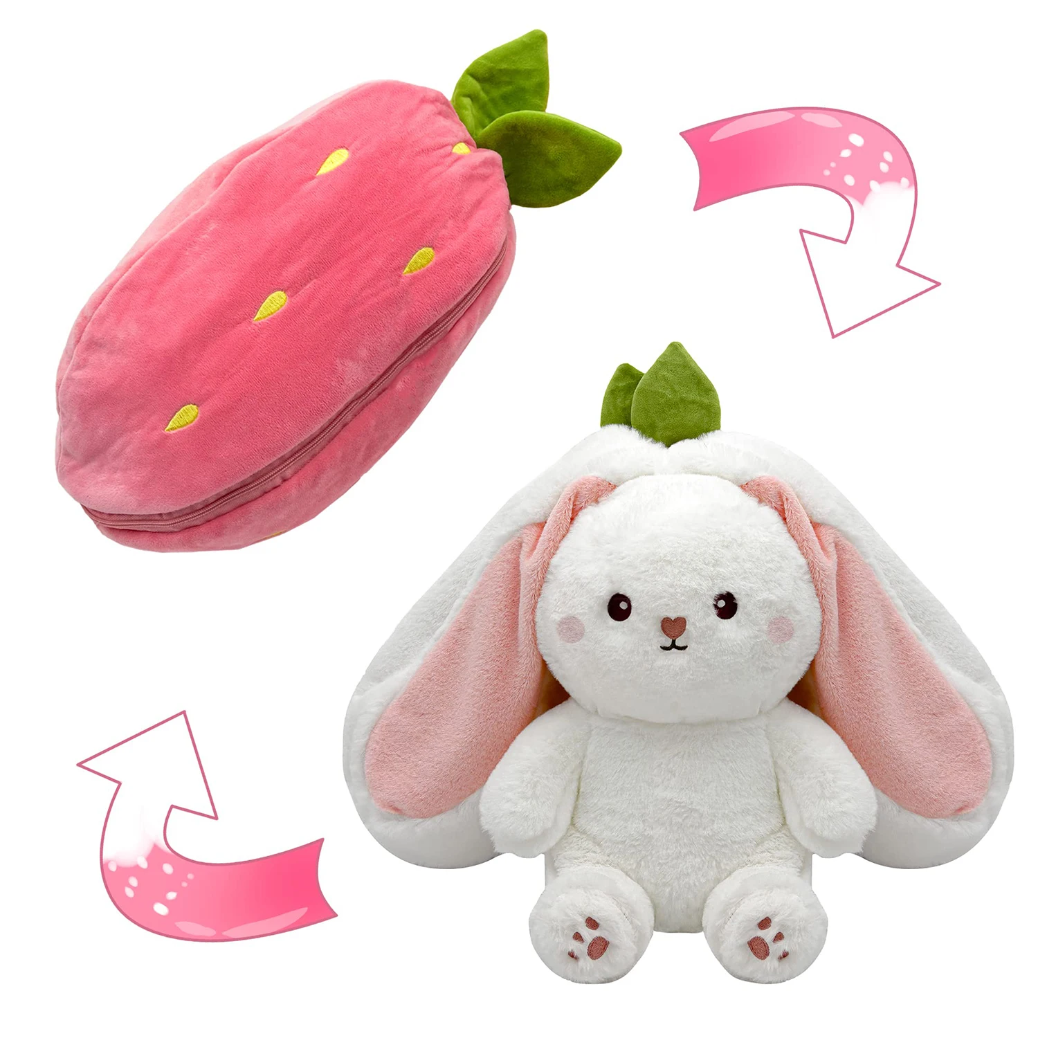 Cute Transform Strawberry Rabbit Doll Plush Toy Carrot Rabbit Small Fruit Doll Bunny Stuffed Animal Cute Patung Doll Toys Gift