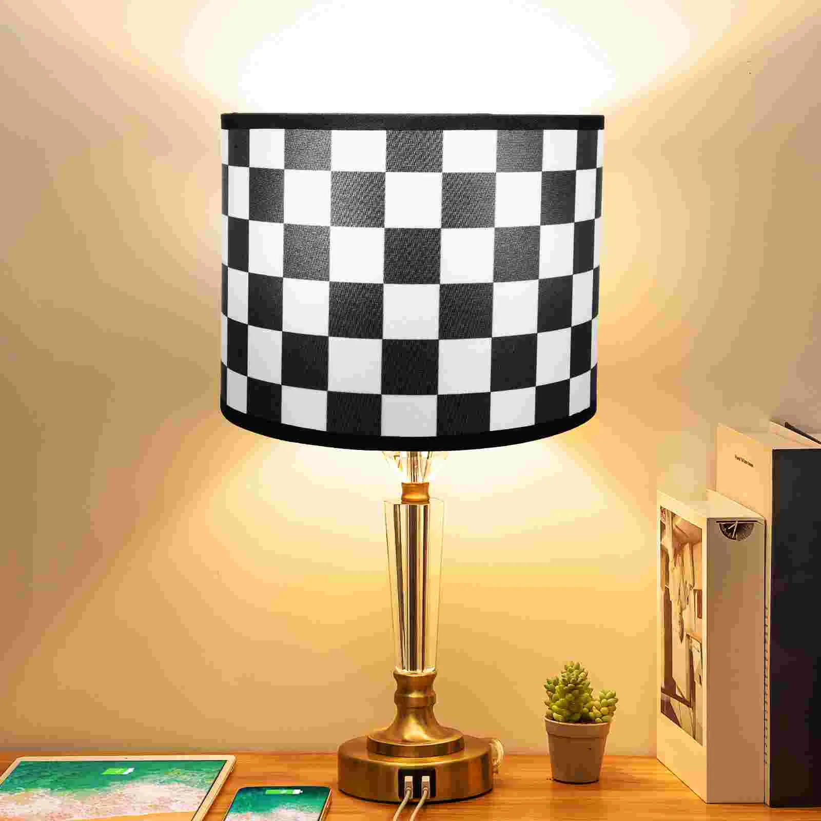 

Drum Lamp Shade Checkered Lampshade Fabric Natural Linen Lampshade Lamp Cover Pendant Lamp Shade Replacement Light Shade